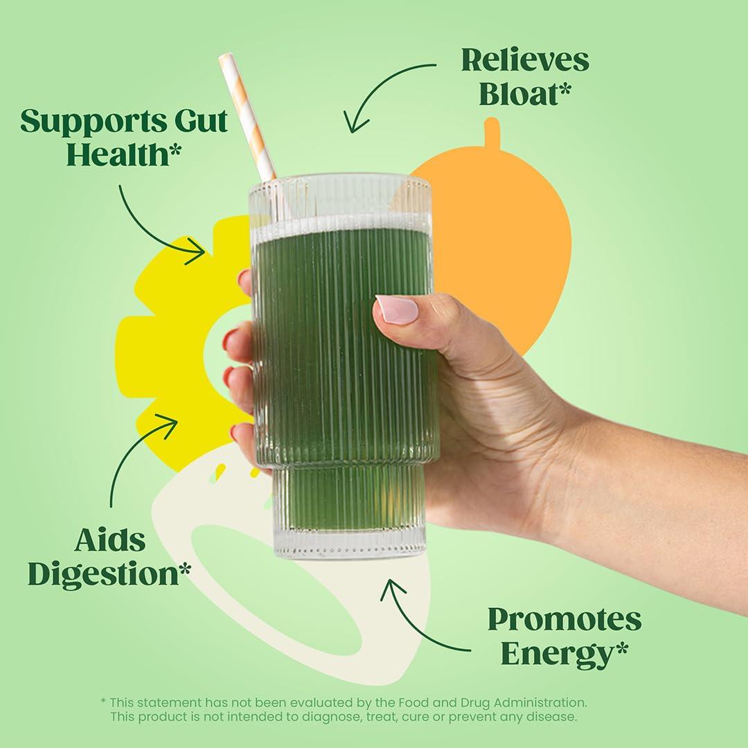 Bloom Nutrition Bloom Nutrition Superfood Greens Powder Stick Packs, Digestive Enzymes with Probiotics and Prebiotics, Gut Health, Bloating Relief for Women, Chlorella, Green Juice Mix, 18 SVG, Tropical Variety