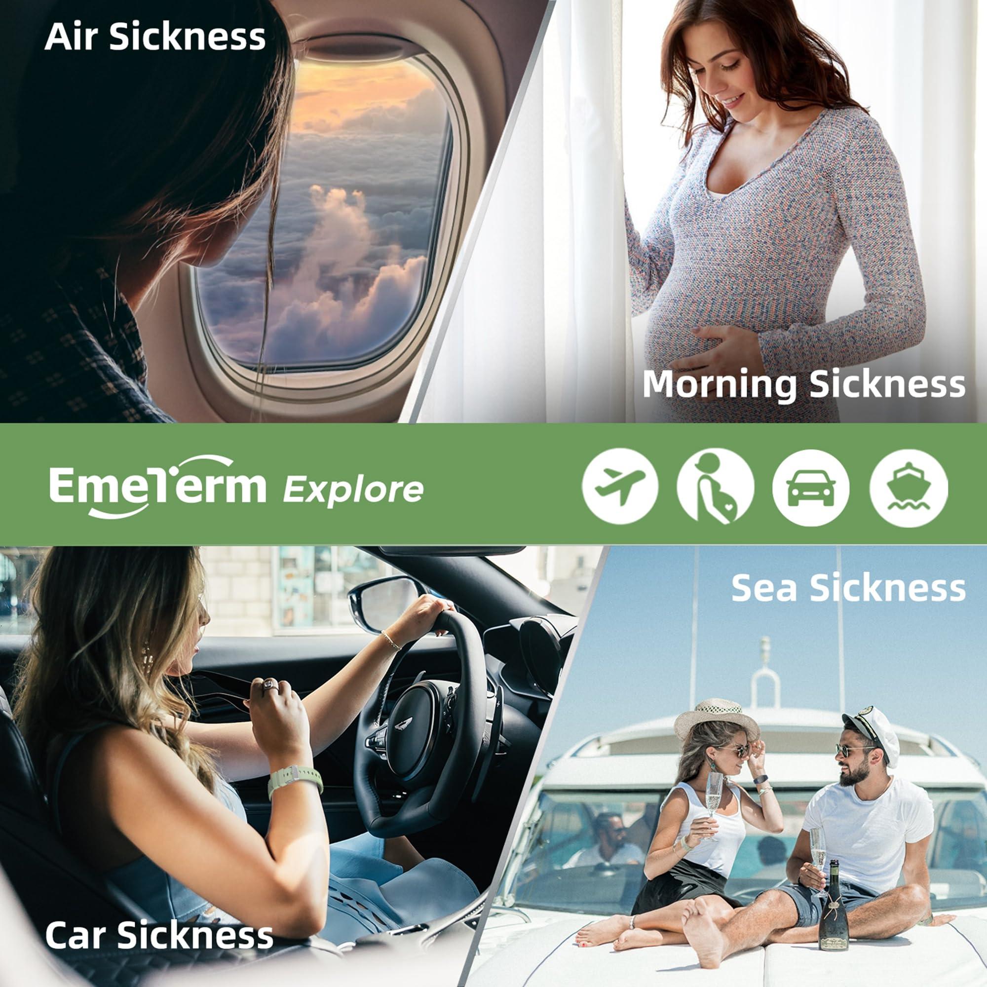 EmeTerm EmeTerm Explore FDA Cleared Anti-Nausea Wristband IP67 Waterproof Morning Motion Travel Sickness Relief Classic Strap Design (Mint Green-Extra 2pack Conductive Gel)