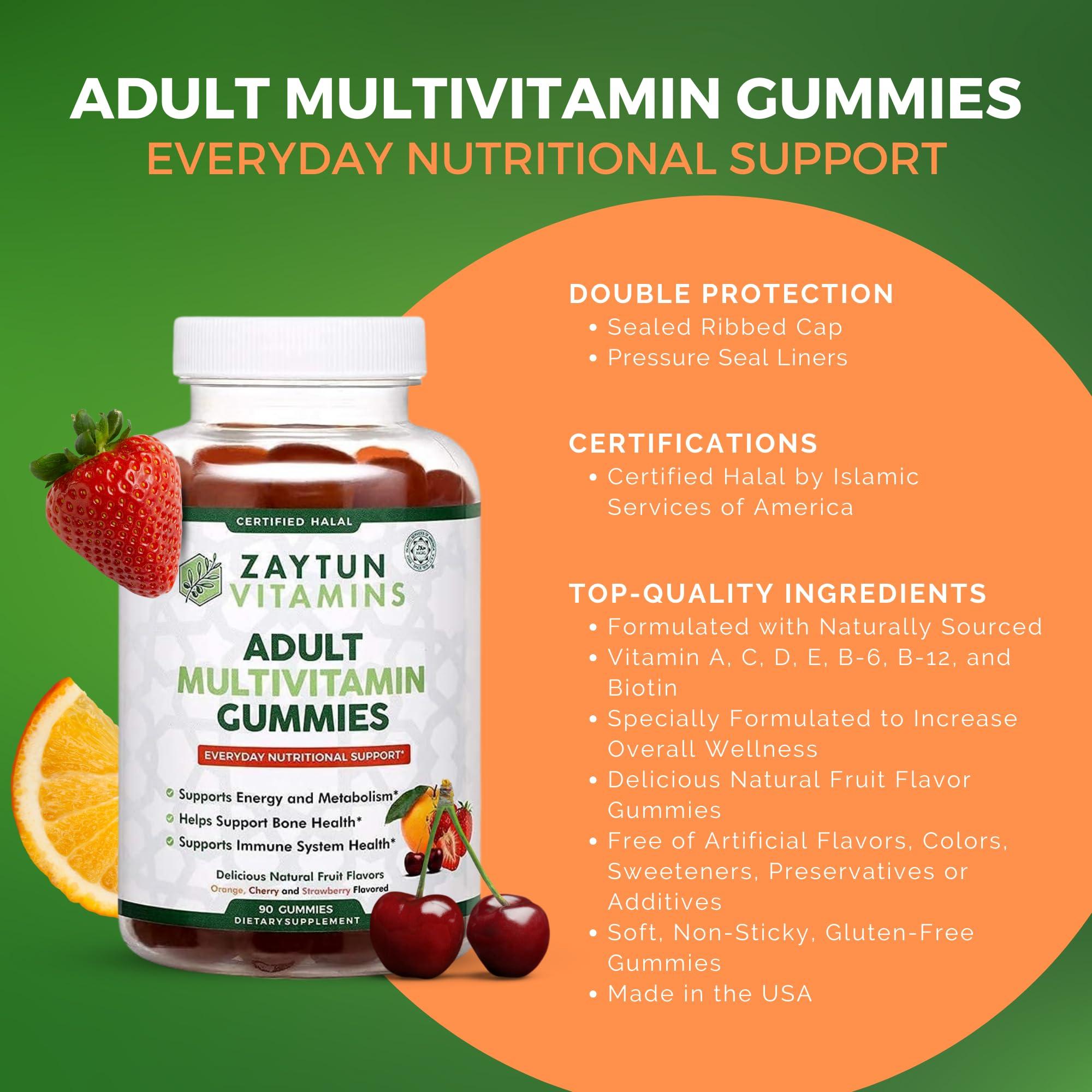 Zaytun Vitamins Zaytun Vitamins Halal Adult Multivitamin Gummies for Men, Women, Complete Everyday Nutritional Support with Biotin, Vegan, Natural Fruit Flavors, Non-GMO, Made in USA - Halal Vitamins