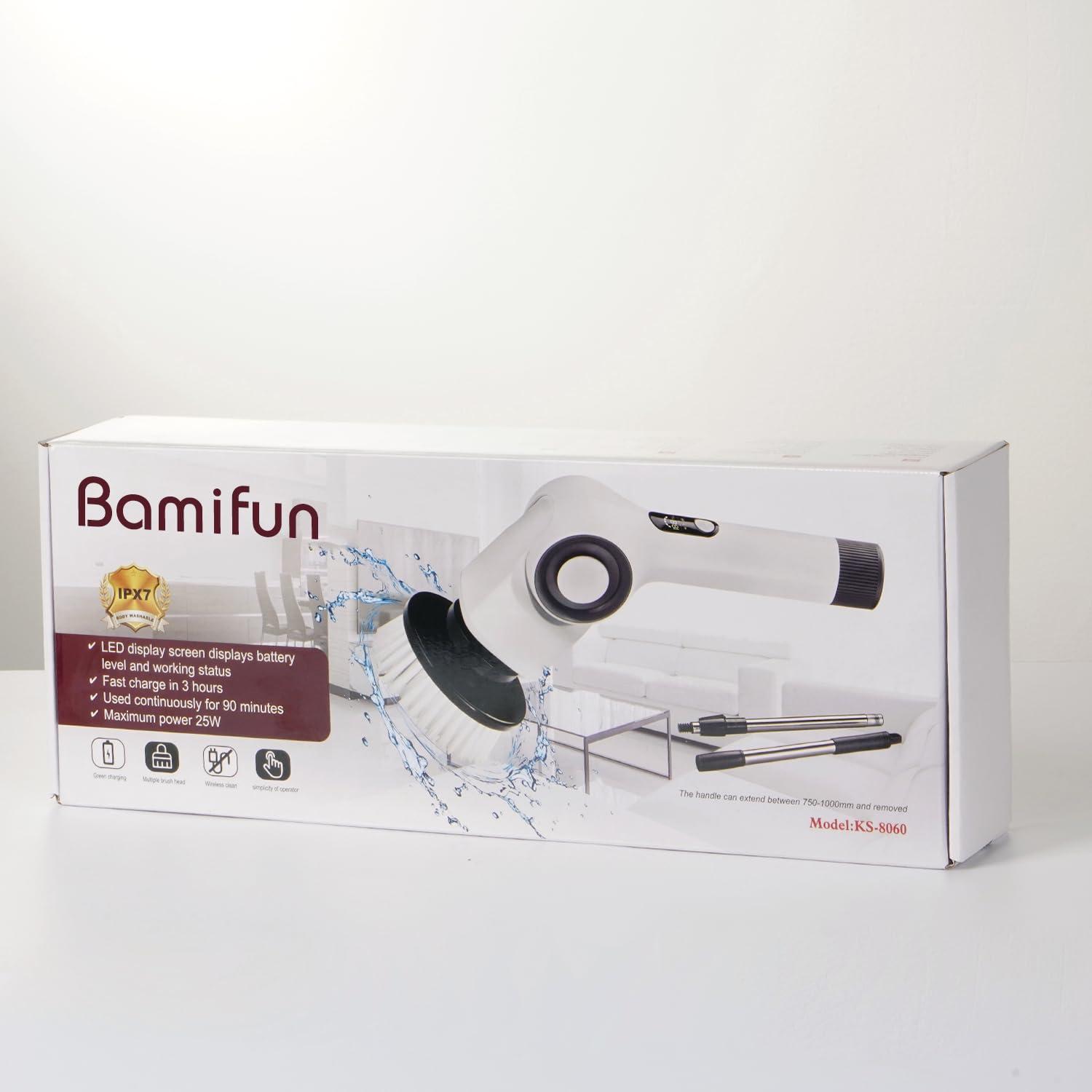 Bamifun Angle Adjustable Electric Spin Scrubber Cordless Cleaning Brush with 3 Speeds Cordless Scrubber Home Electric Scrubber Power Scrubber Shower Scrubber Power Display Screen for Bathroom Kitchen