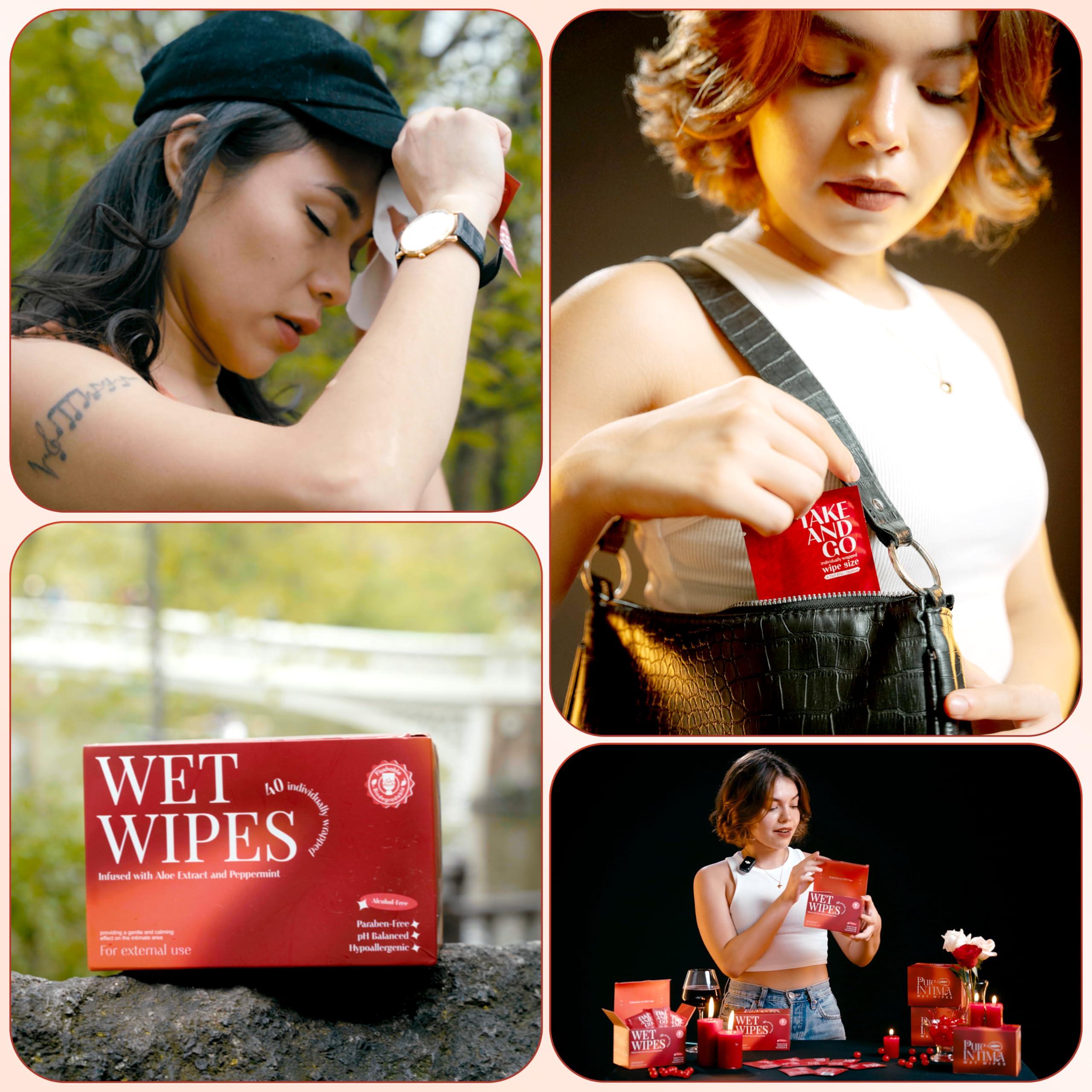 PureIntima PureIntima Feminine Wipes Individually Wrapped 40 Pack - Flushable Wipes Travel Essentials For Women - Feminine Care Wet Wipes Travel Size Toiletries - Wipes For Adults - Purse Essentials - Toallitas