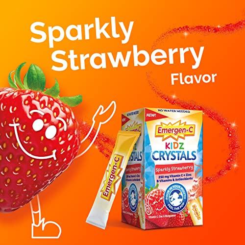Emergen-C Emergen-C Kidz Crystals, Stocking Stuffer, On-the-Go Emergen-C Immune Support Supplement with Vitamin C, B Vitamins, Zinc and Manganese, Sparkly Strawberry - 56 Stick Packs