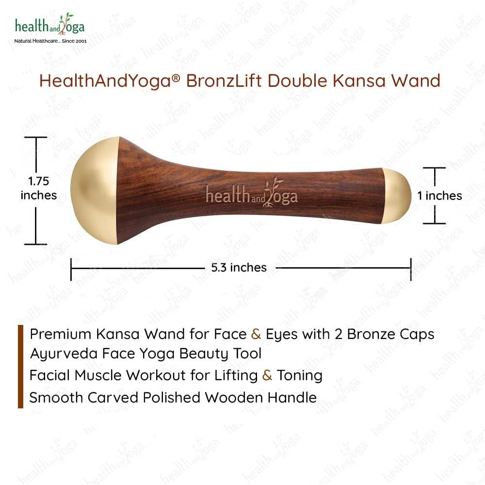 SoulGenie HealthAndYoga BronzLift Kansa Wand - Both Side Bronze Cap - Added Beauty Face Oil Vial - Ayurveda Face Yoga Beauty Tool - Facial, Neck & Under-Eye Massage Toning and Sculpting (Double Dome)