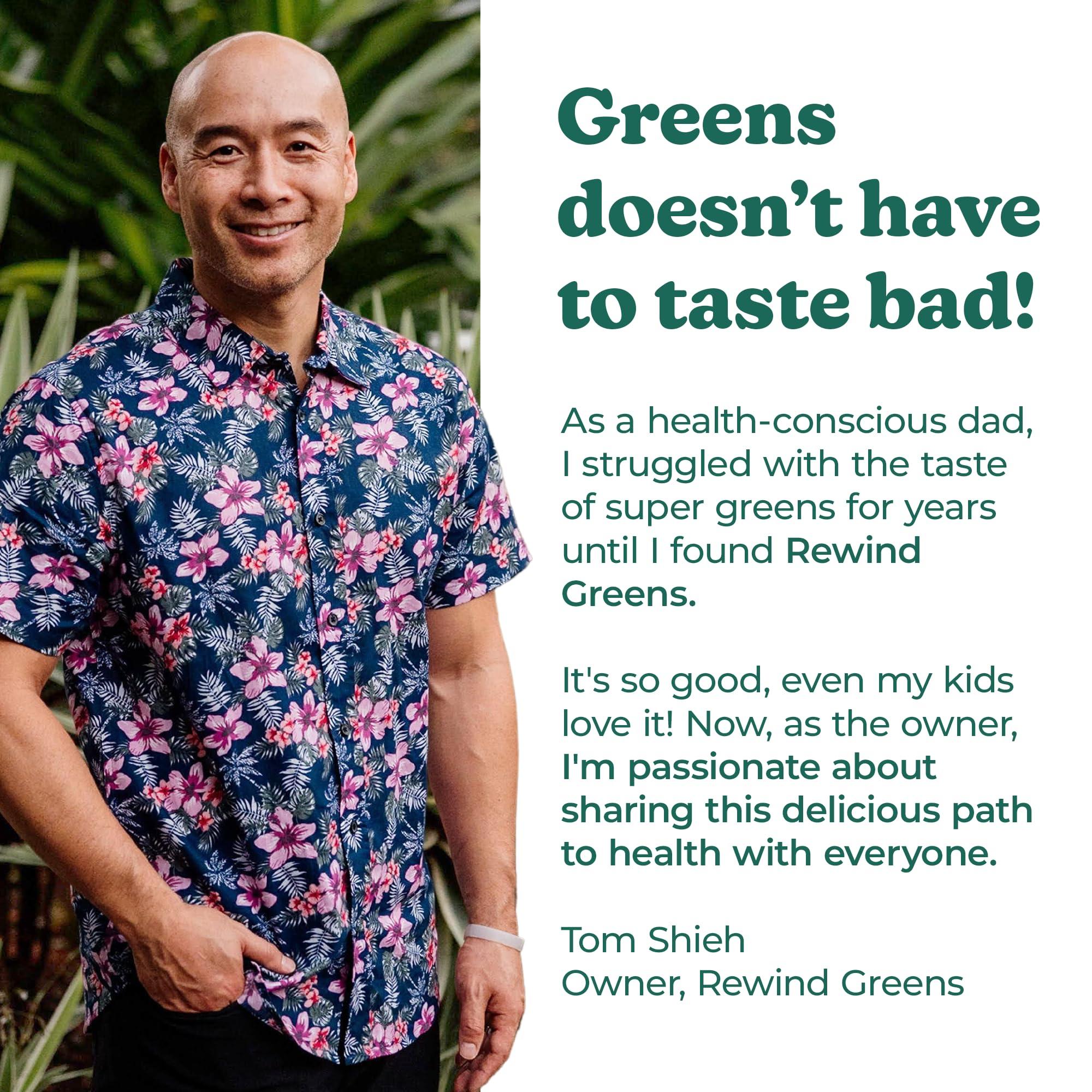 Rewind Rewind Greens - Super Greens Powder - Delicious Green Juice Drink Mix with Amazing Flavor - Over 40 Superfoods - Vitamin B12, Zinc, Vitamin C, Magnesium, and Calcium - Pineapple Dream