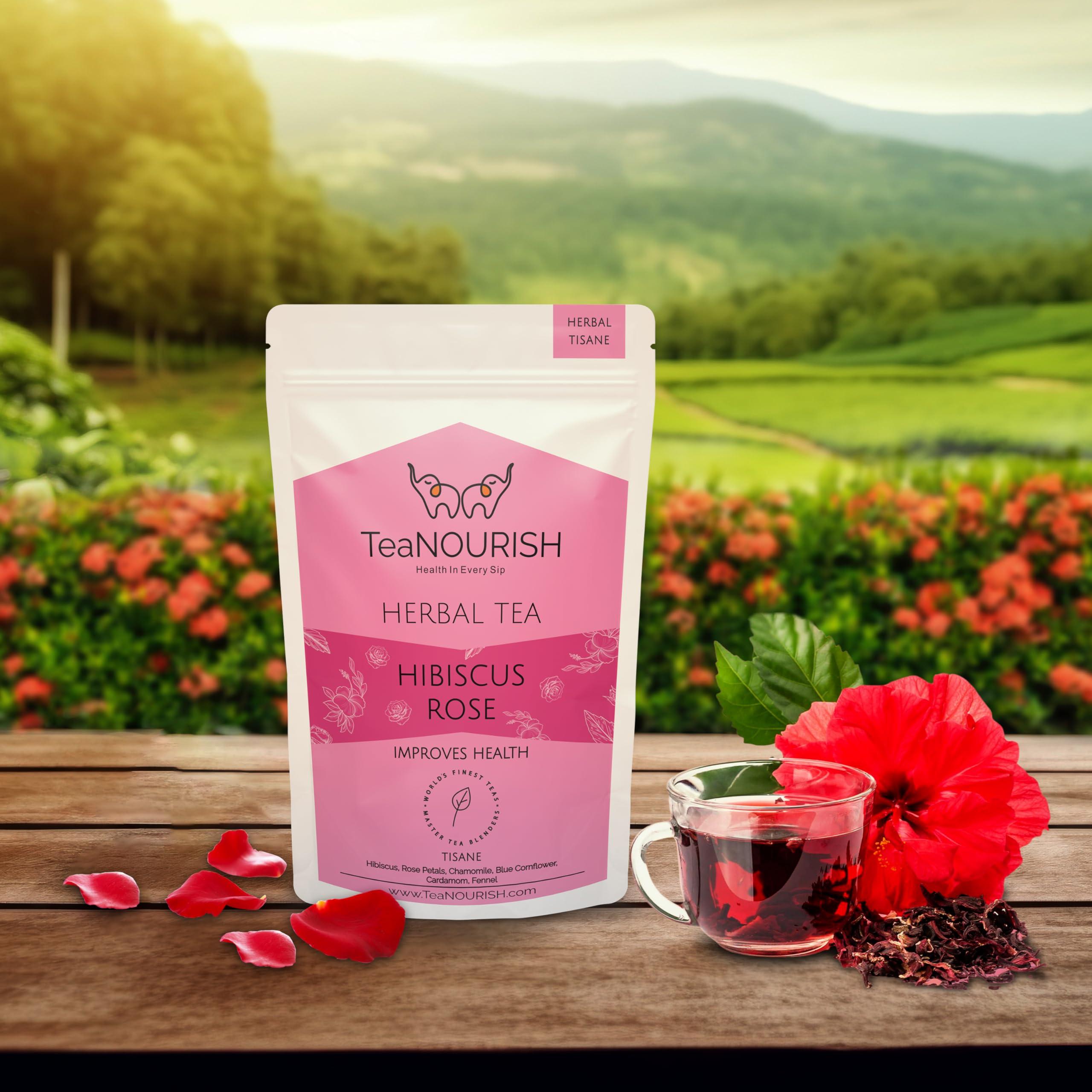 TEANOURISH TeaNOURISH Hibiscus Rose Herbal Tea | CAFFEINE-FREE | 100% NATURAL | Hibiscus, Rose, Chamomile, Blue Cornflower, Fennel, Licorice | Brew Hot or as Iced Tea- 1.76oz/50g