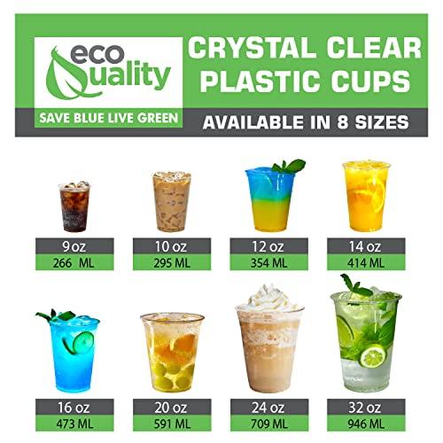EcoQuality Clear Plastic Disposable Pet Cups | 24 oz Cups, 100 Pack | Crystal Clear PET Cup | Cold Smoothie | Iced Coffee Go Cups | Ideal for Coffee, Parfait, Juice, Soda, Cocktail, Party Cups (24oz, 100 count)