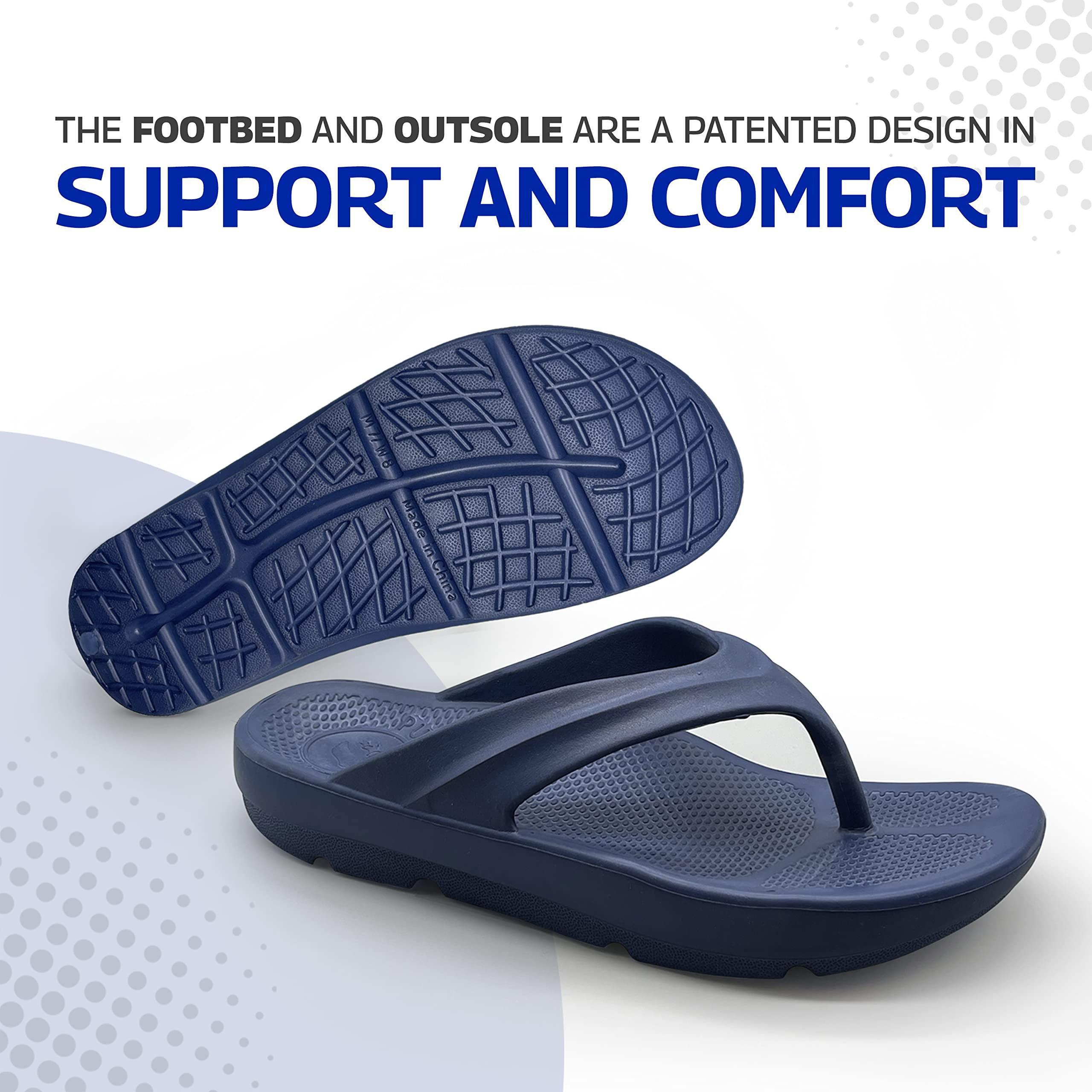Pure Stride Pure Stride Therapeutic Flip Flops, Orthotic Thong Sandals for Plantar Fasciitis, Metatarsal and Heel Spurs, Feet Pain Relief and Arch Support - Navy, Men’s Size 13