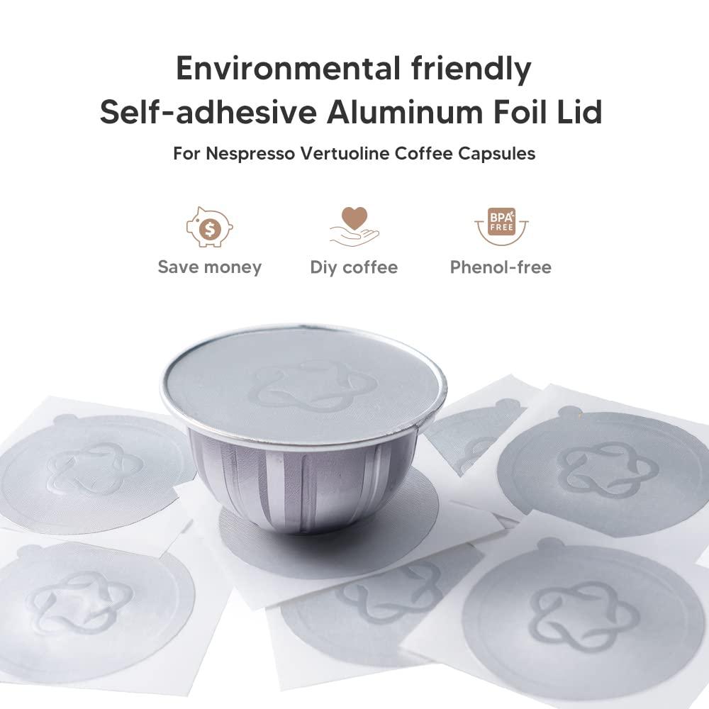 RECAFIMIL RECAFIMIL Reusable Vertuo Capsule ReFill Grind Tool Kit for VertuoLine Capsules with Aluminum Foils Seals Compatible with Nespresso Vertuoline Pods (200 pcs foils)