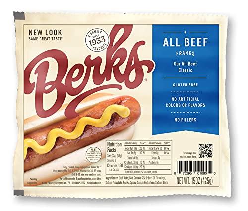 Berks Berks All Beef Hot Dogs, 8 per Pack (Pack of 3), Gluten-free