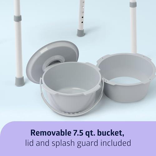 Medline Medline 3-in-1 Steel Bedside Commode, Standard Seat, Sturdy Folding Frame, 7.5 QT. Bucket, 350 lb. Weight Capacity, Clip-on Seat, Easy Cleaning, Tool-Free Assembly, Gray
