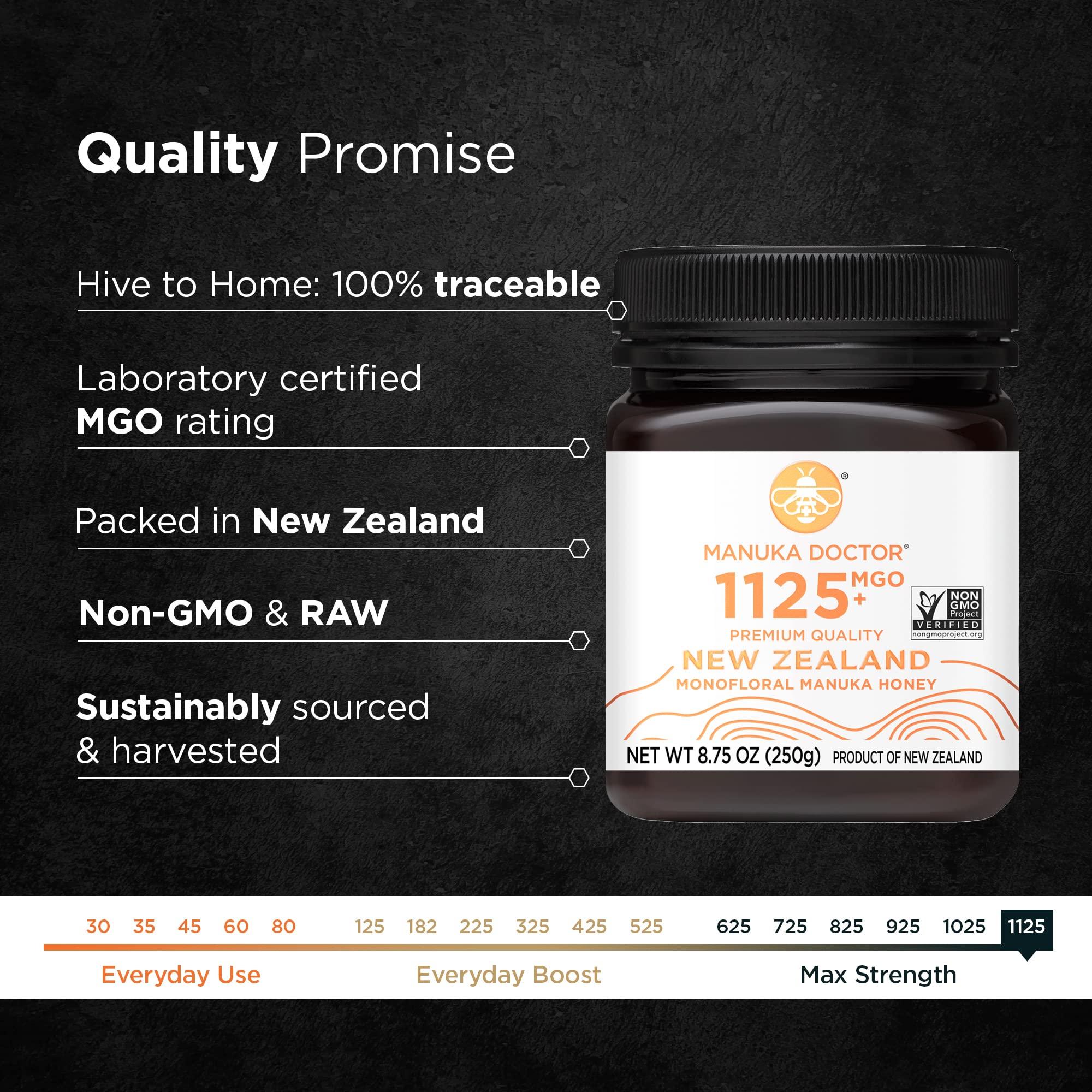 Manuka Doctor MANUKA DOCTOR - MGO 1125+ Manuka Honey Monofloral, 100% Pure New Zealand Honey. Certified. Guaranteed. RAW. Non-GMO (8.75 oz)
