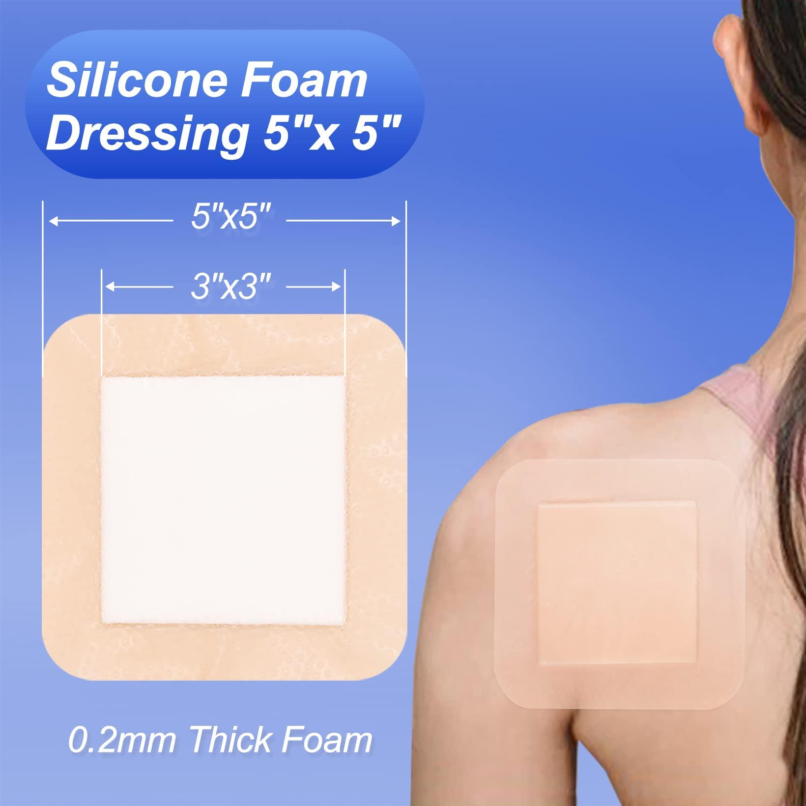 Niceful Niceful 10 Packs Ultra Soft Super Absorbent Wound Dressing 4\"x4\", 10 Packs Silicone Foam Dressing 5\"x5\", Highly Absorbent Wound Dresing Large Wound Bandages for Bedsore uler