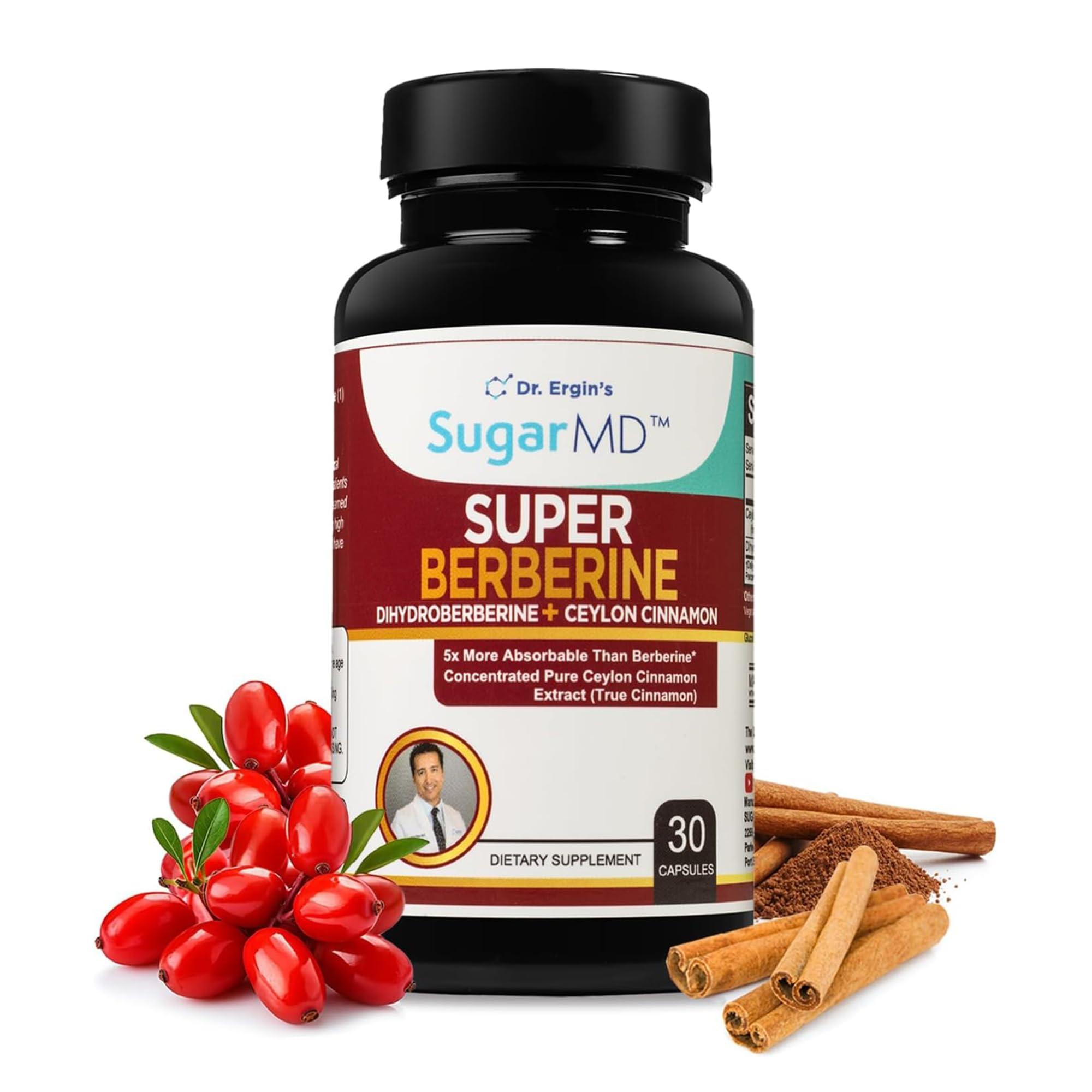 SugarMD SugarMD Super Berberine Supplement 250mg GlucoVantage Dihydroberberine with 4000mg Ceylon Cinnamon - 5X More Absorbable Than Regular Berberine 30 Capsules (30 Day Supply)