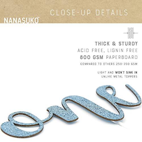 NANASUKO NANASUKO 1st Birthday Cake Topper - one - Double Sided Baby Blue Glitter - Premium Quality Made in USA