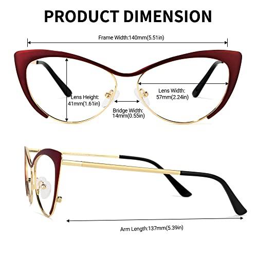 Zeelool Zeelool Oversized Cat Eye Blue Light Blocking Glasses for Women Metal Eyewear Ellen VFM0176-03 Red