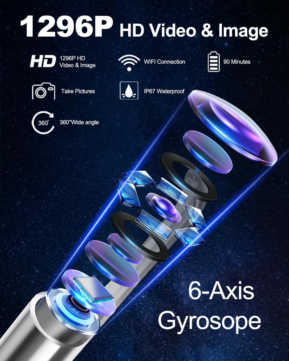 HaYiue Ear Wax Removal Tool Camera, Ear Cleaner with Camera, Ear Cleaning Kit 1296P HD Ear Scope, 6 LED Lights and 6 Ear Picks, Earwax Removal with Otoscope to Earify Earwax for iOS and Android