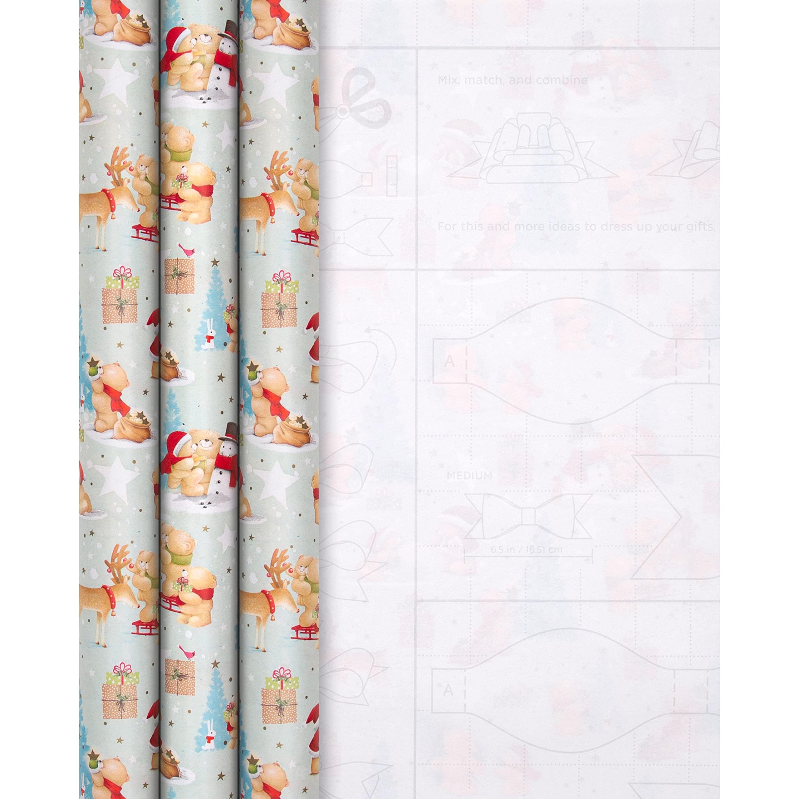 Hallmark Hallmark Forever Friends Christmas Wrapping Paper and Gift Tag Bundle - 3 Rolls of Paper in 1 Design with 3 Packs of 5 Gift Tags