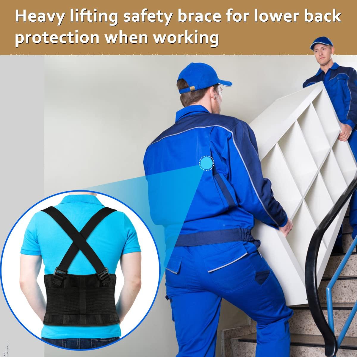 KLEUET Back Brace for Lower Back Pain Relief - Back Support Belt for Women and Men,Adjustable Removable Suspender Straps,Lower Back Belt for Heavy Lifting Work,Moving and Warehouse Jobs XL/2XL(37\"-45\")