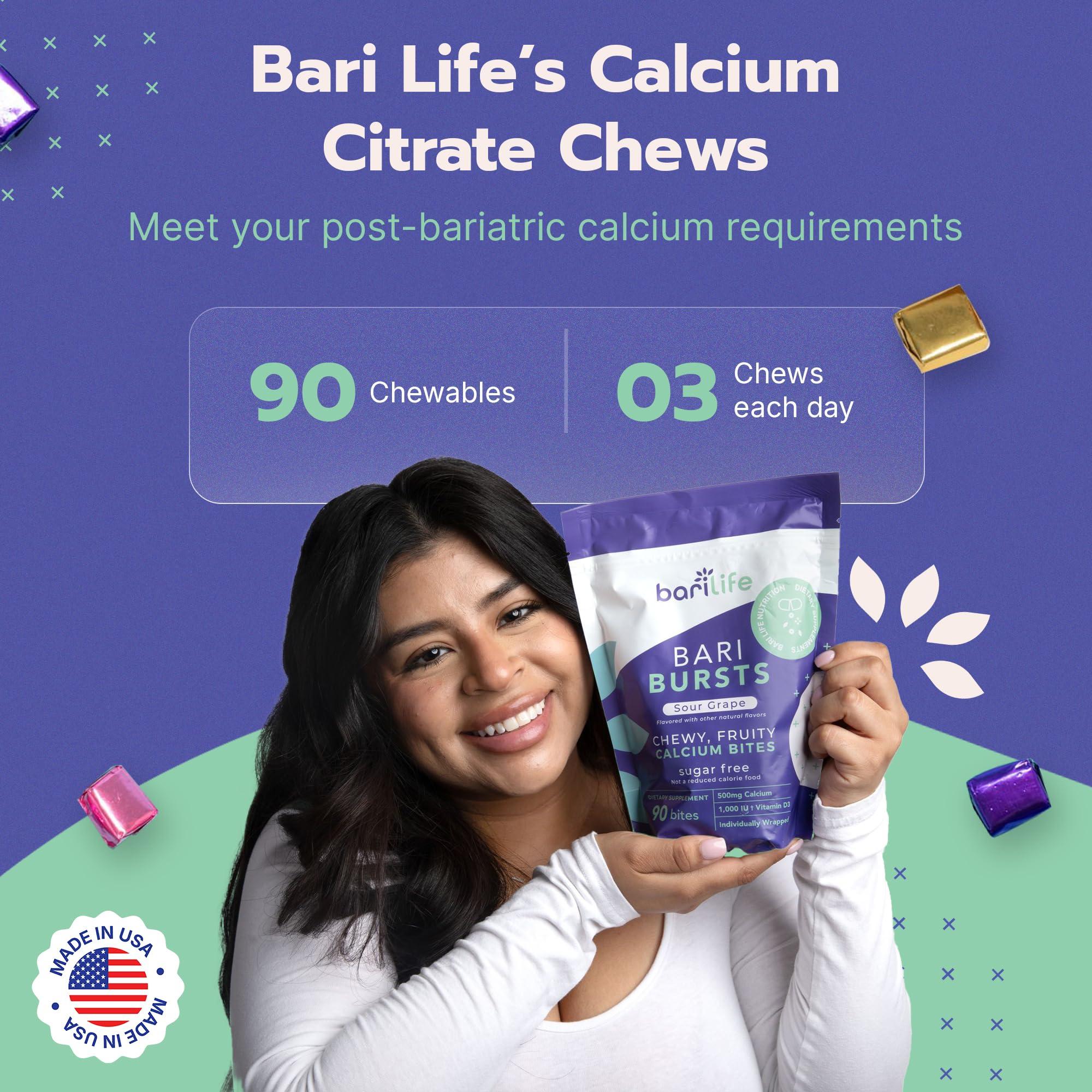 Bari Life Calcium Citrate Bariatric Calcium Chews with 1000 IU Vitamin D3 - Ideal for Bariatric Patients - BariBurst by Bari Life (Sour Grape)