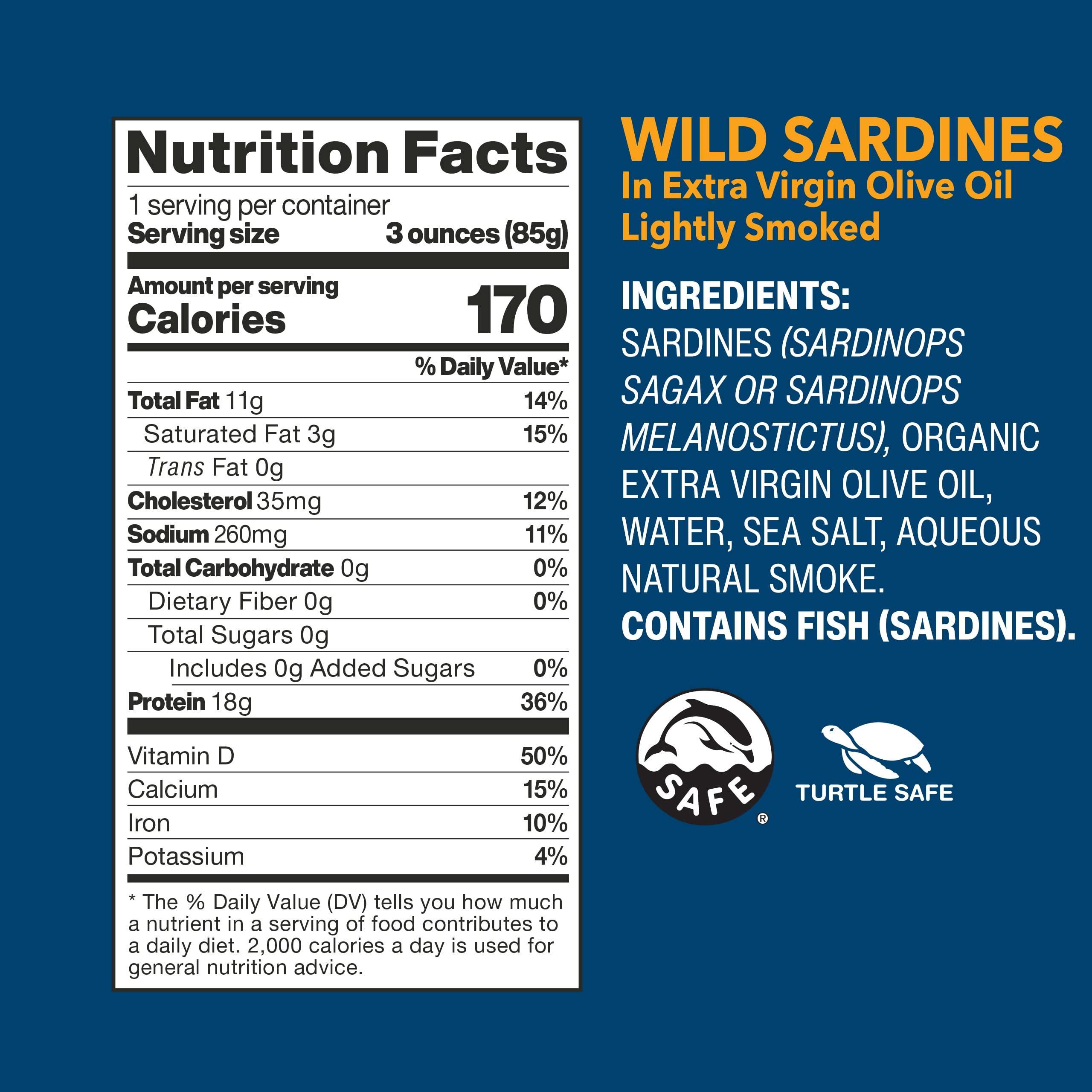 Wild Planet Wild Planet Wild Sardines in Extra Virgin Olive Oil, Lightly Smoked, Tinned Fish, Sustainably Caught, Non-GMO, Kosher, Gluten Free, 4.4. Ounce (Pack of 12)
