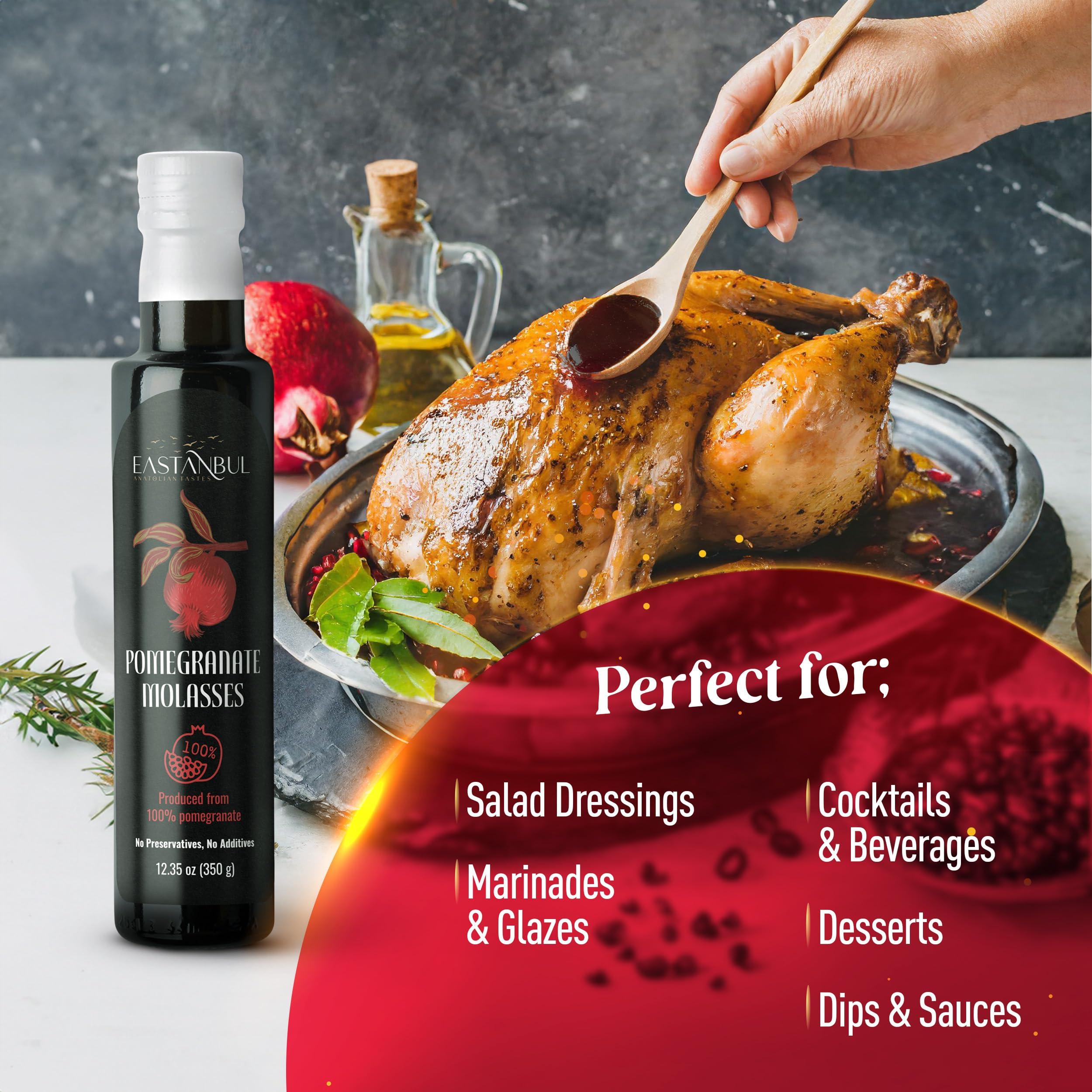 Eastanbul Eastanbul Pomegranate Molasses, 12.35oz, No Added Sugar, Mediterranean Pomegranate Syrup, Nar Eksisi Sweet and Sour Sauce, 100% Natural, Concentrate, Vegan Sauce, Paste, Salad Dressing, No Additives