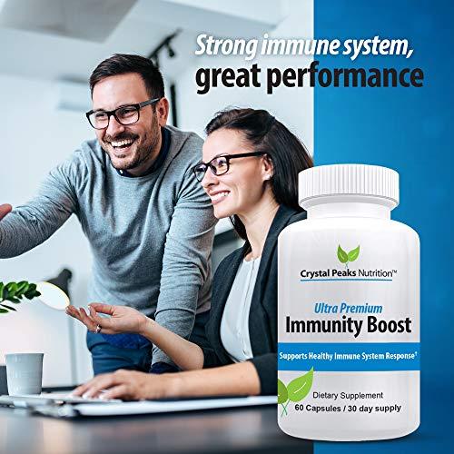CRYSTAL PEAKS NUTRITION Immune Support Capsules with Elderberry, Vitamin C, Echinacea, Garlic, Zinc, Turmeric, and More for Adult Men and Women - Easy-to-Swallow Immune Support Vitamins - 60 Vegan Capsules (30 Day Supply)
