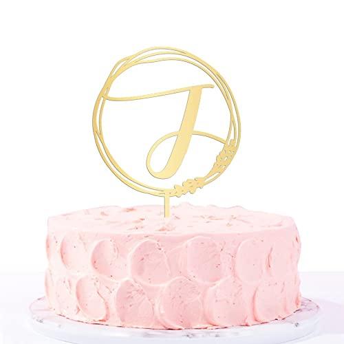 Vinisong Personalized Letter J Cake Topper, Vinisong Rustic Wedding Cake Topper Initial Cake Topper Monogram Cake Topper Wreath Design Cake Decoration Gold Acrylic Cake Decor Party Decoration