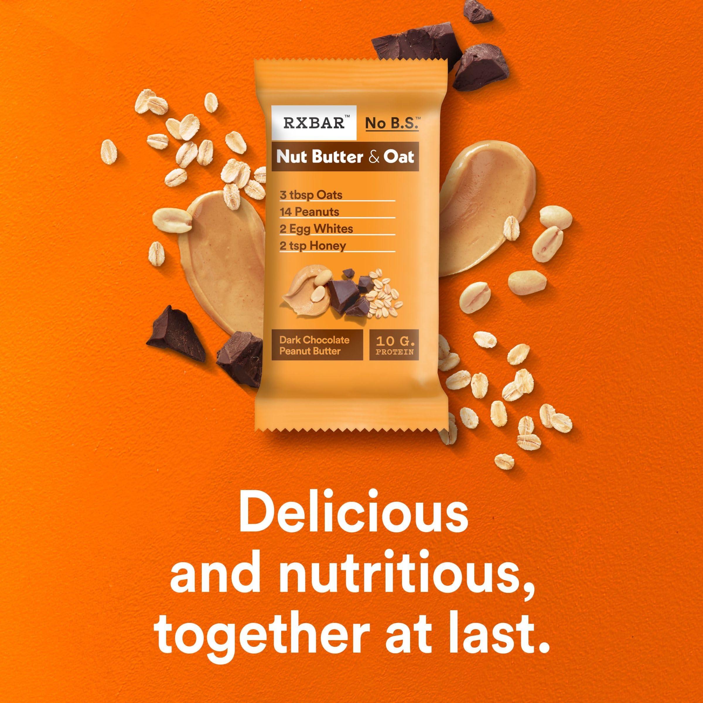 RXBAR RXBAR Nut Butter and Oat Protein Bars, Protein Snacks, Snack Bars, Dark Chocolate Peanut Butter, 23.2oz Box (12 Bars)