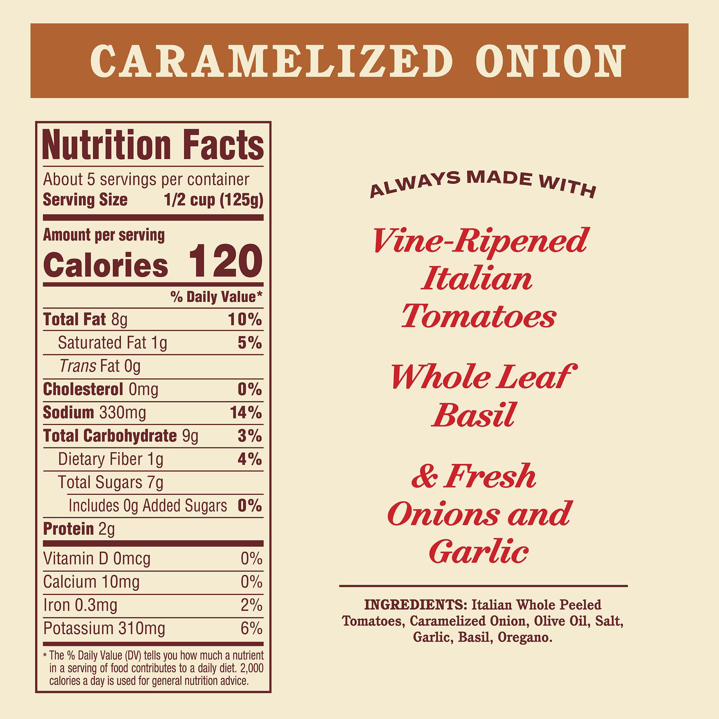 Rao\'s Homemade Rao\'s Homemade Caramelized Onion Sauce, 24 oz, Caramelized Onion and Tomato Sauce, All Purpose, Keto Friendly Pasta Sauce, Premium Quality Tomatoes from Italy