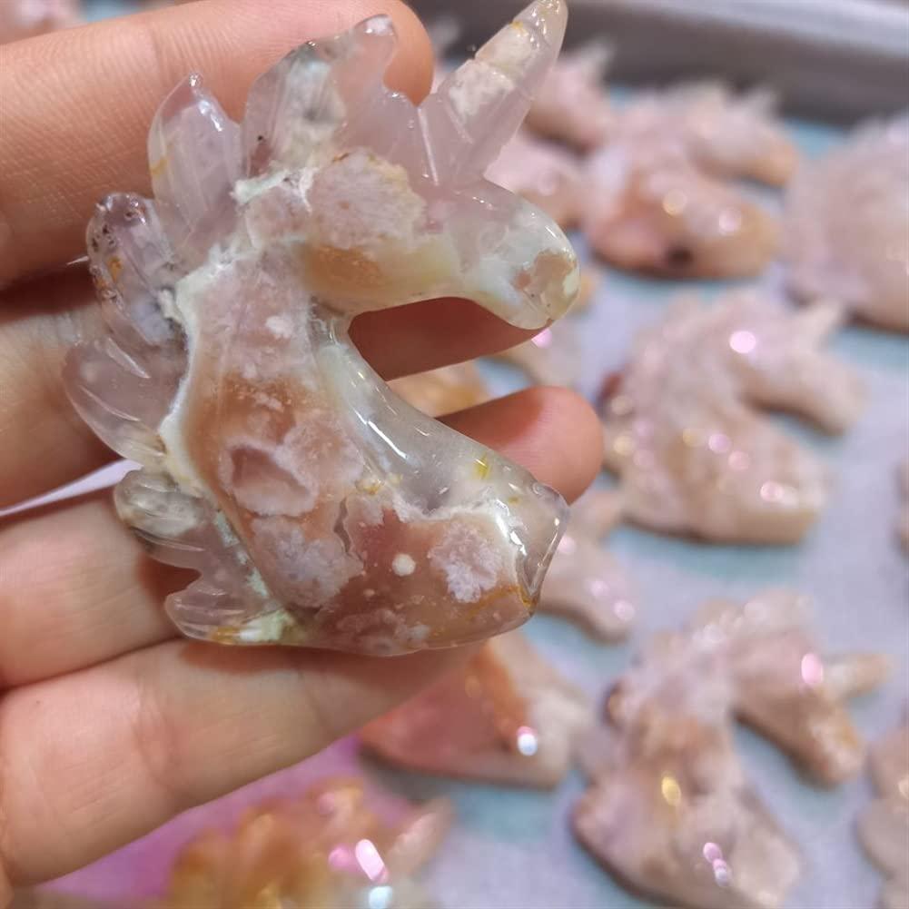 WGPHD WGPHD Health & Household 1PCS Natural Hand Carved Sakura Agate Unicorn Folk Crafts Crystal Animal for Decoration