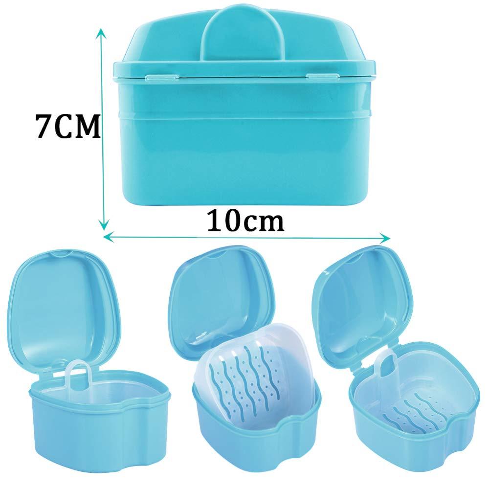 THINKPRICE Denture Bath Box Cup Container Case, Complete Clean Care for Dentures, Clear Braces, False Teeth, Mouth Guard, Night Guard & Retainers,Traveling (Black & White)