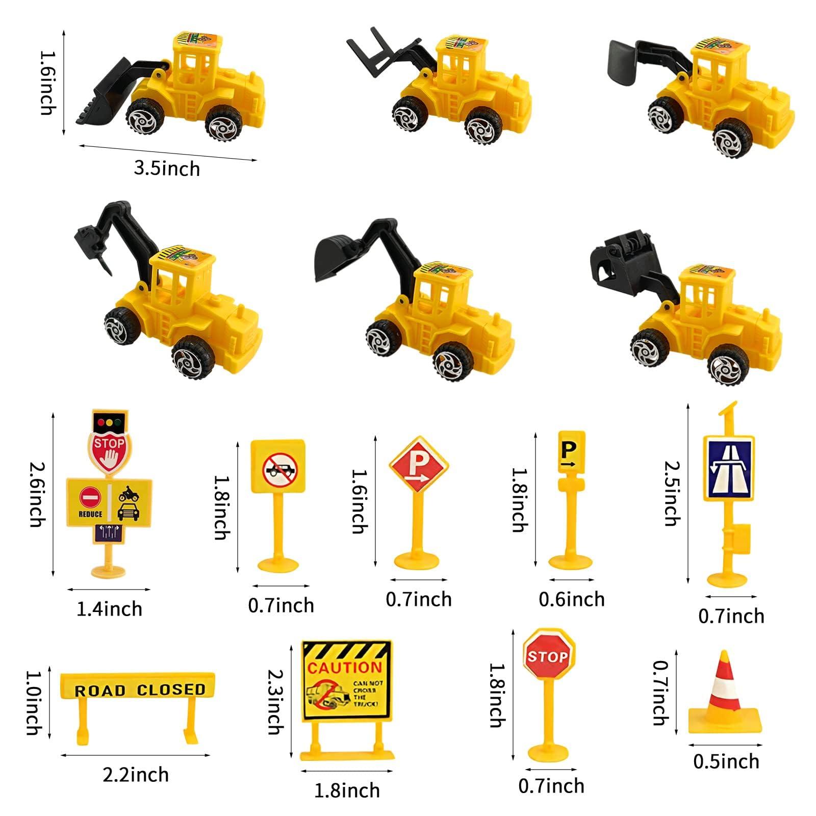 LEFUBABY 27 PCS Mini Construction Vehicles Cake Decoration Set Truck Road Sign Cake Toppers Construction Birthday Party Supplies