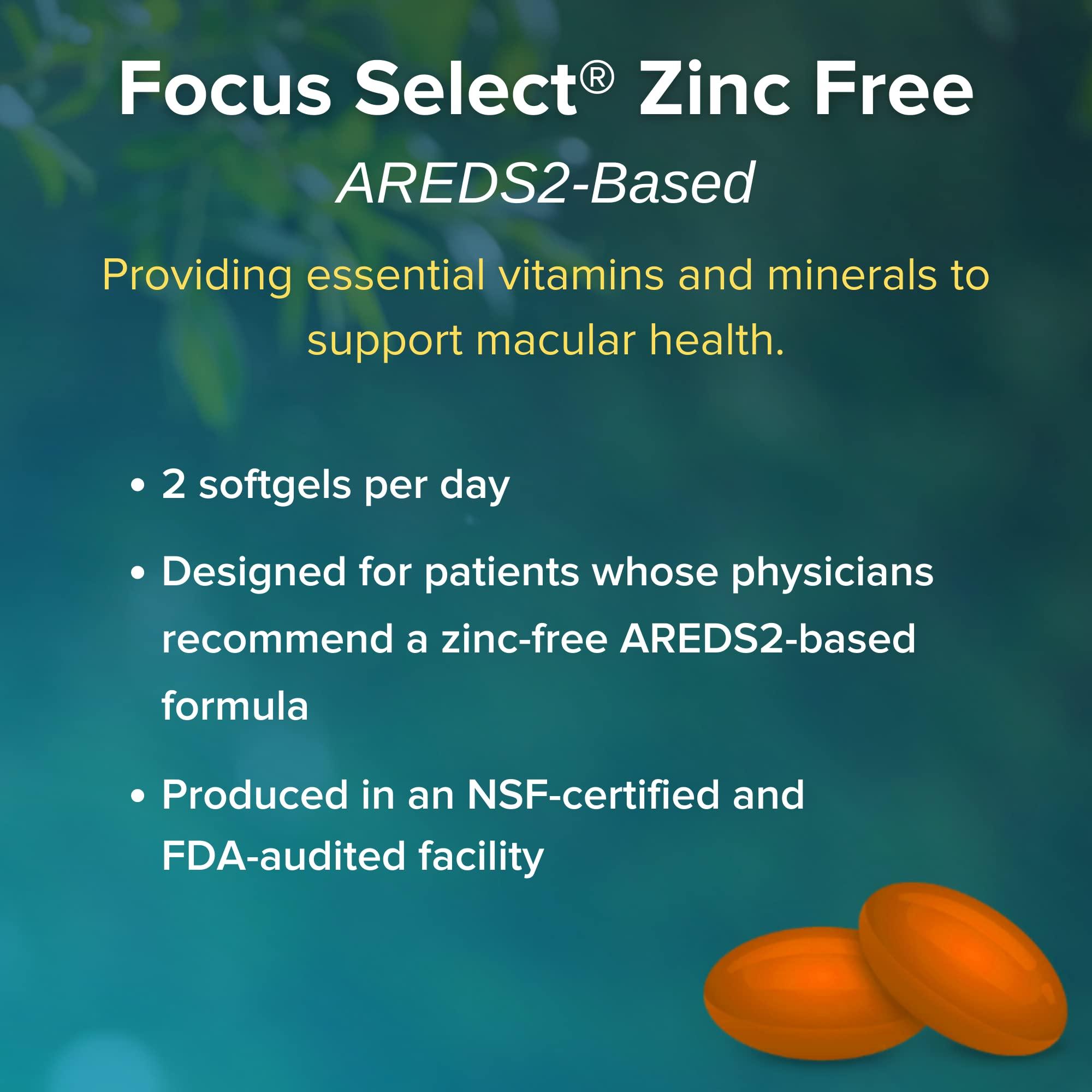 Focus Vision Supplements Focus Vitamins | Focus Select Zinc Free Formula | 180 Softgel Capsules | AREDS2 Based Formula | Eye Vitamin & Supplement | Support for Macular Generation | Easy to Swallow Pill