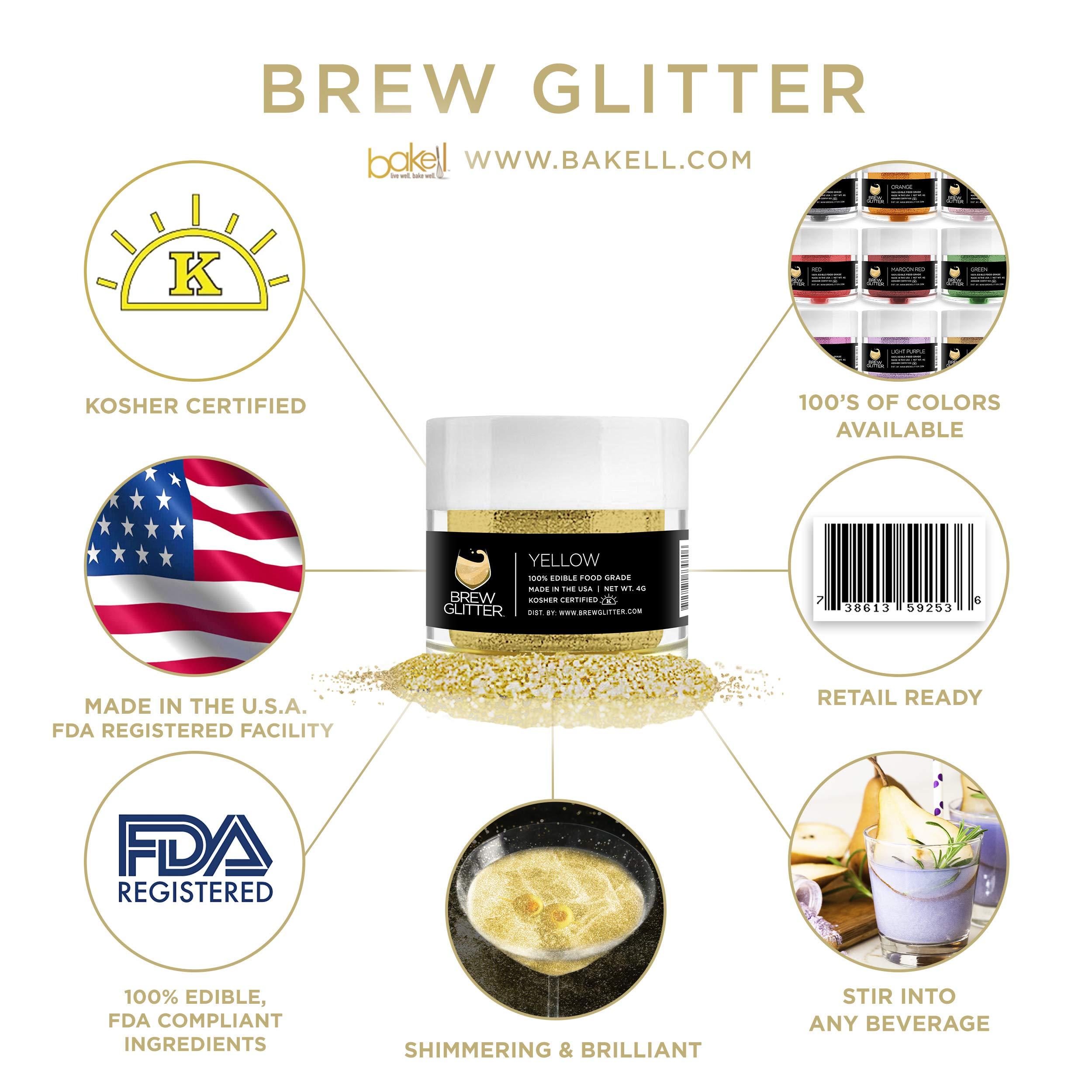 Bakell Brew Glitter (1x 4g Jar) | Edible Glitter for Drinks, Cocktails, Beer, Garnish & Beverages (Yellow)