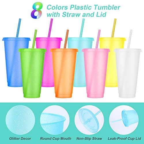 LEIFEOSH 24 Pack Plastic Tumblers with Lids and Straws, Reusable Cups with Lids Plastic Colorful Cups for Parties Birthdays, Iced Coffee Cup Travel Mug Cold Drink Cups Bulk Tumblers (24 oz, Light Colors)