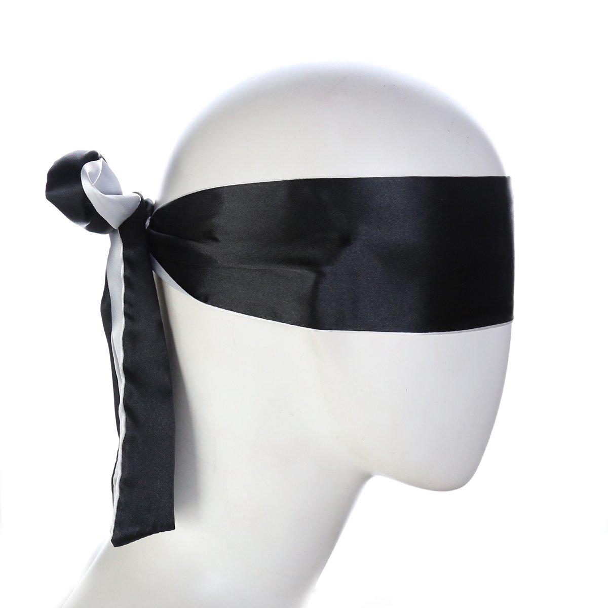 PASTOS Black Adult Blindfold Satin Eye Mask Adjustable Blindfold Soft Satin Sex Eye Covers Mask 59 Inch BDSM Mask