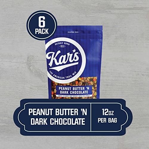 Kar's Kar's Nuts Peanut Butter 'N Dark Chocolate Trail Mix Snacks - Roasted Peanuts, Peanut Butter Candies, Dark Chocolate & Butter Toffee Peanuts, 12 oz Resealable Pouch (Pack of 6)