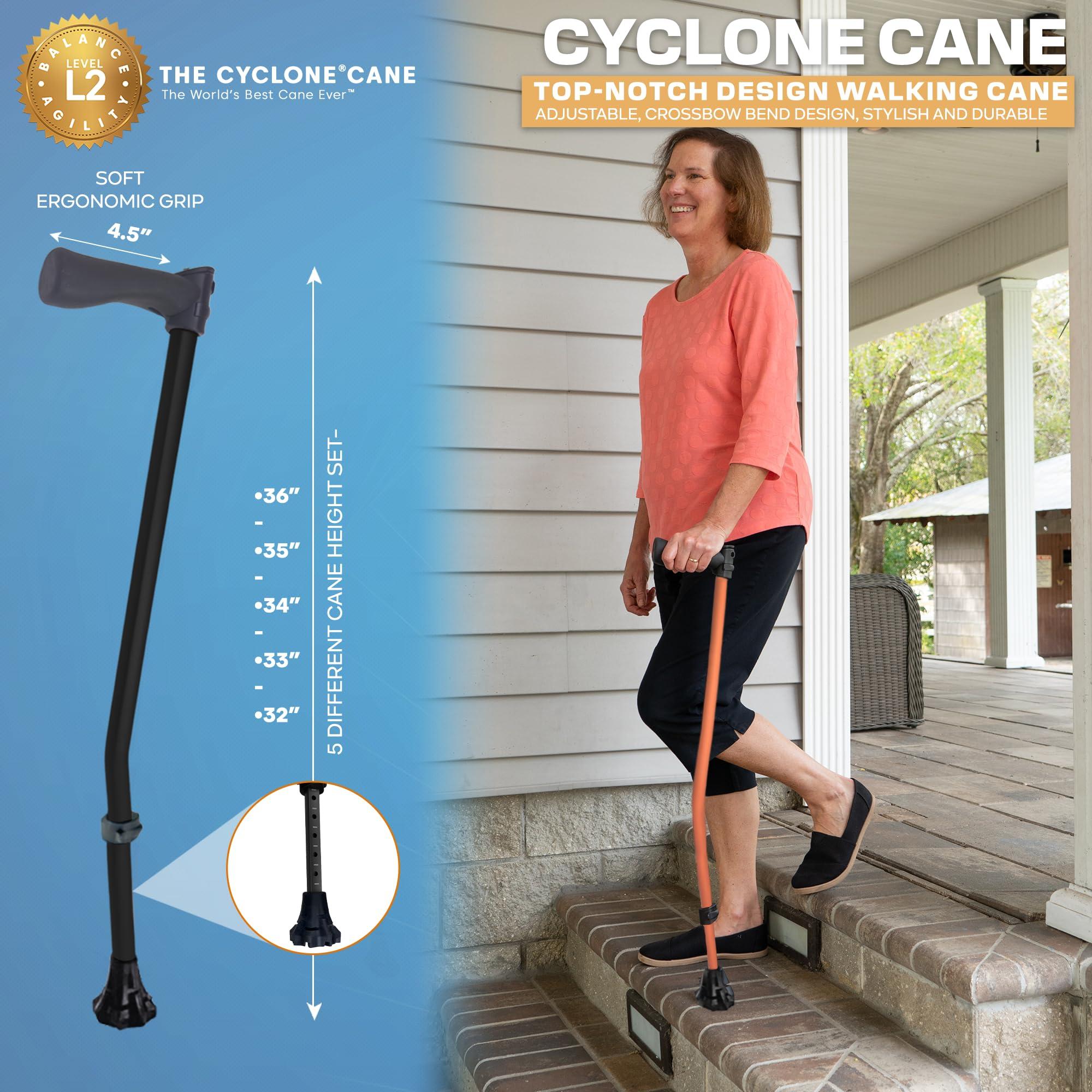DynamoMe Dynamo Cyclone Cane Maximum Grip for Every Step. Designed for All-Day Comfort. Built to Keep You Steady and Safe. Stability You can Trust, Anywhere You go. (Black)