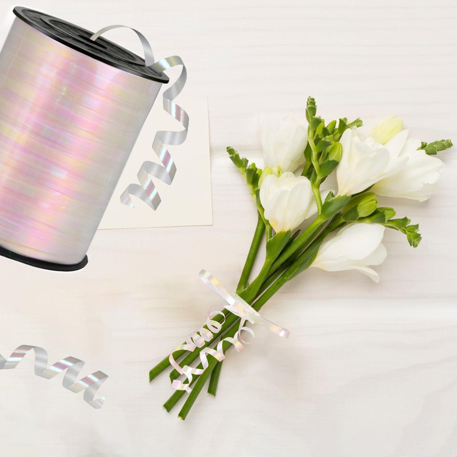 weizedm 500 Yard White Curling Ribbon,Iridescent White Ribbon,3/16\" Ribbon, Balloon Ribbon, Balloon String, Craft Decor Ribbon,for Florists, Flowers Decoration wrap