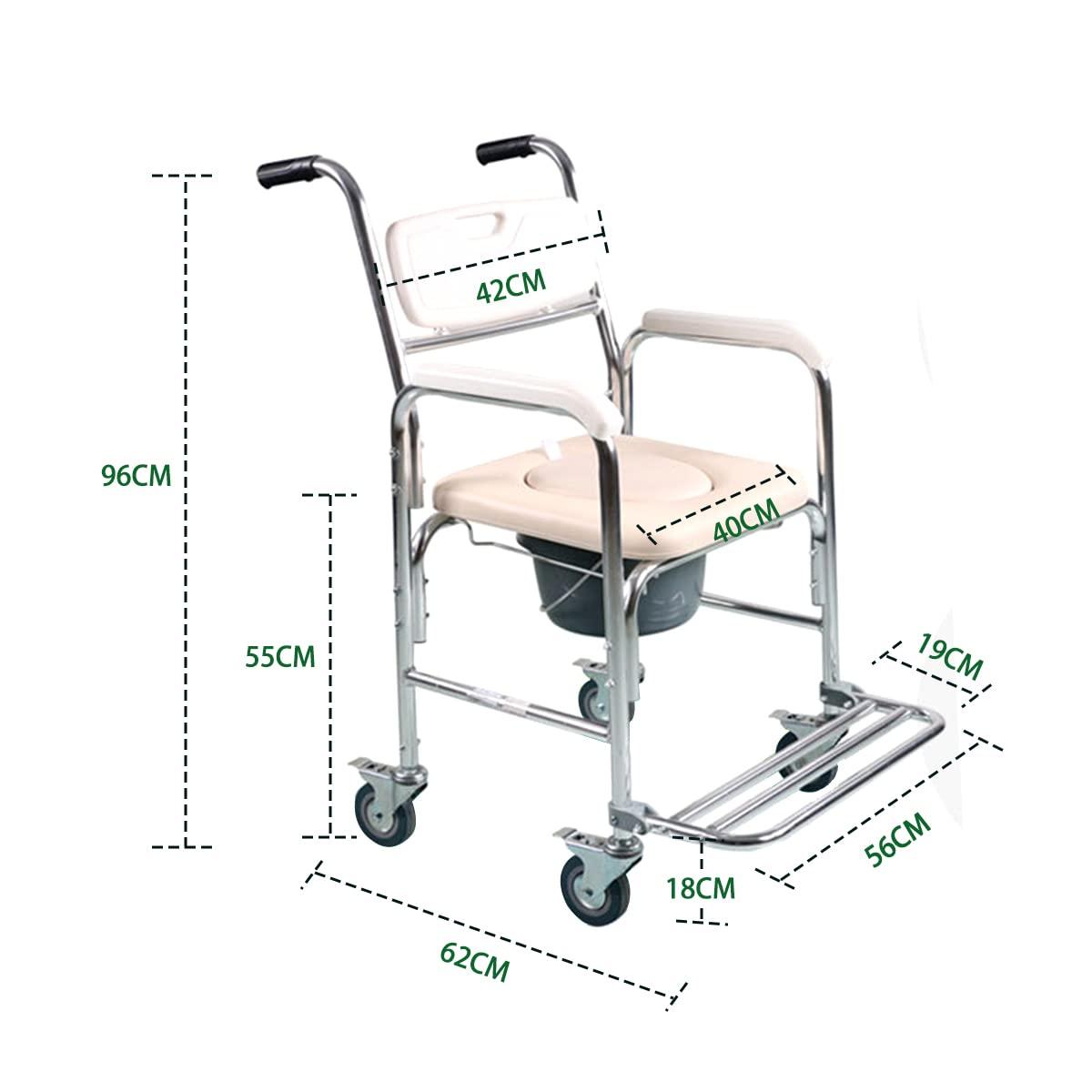 Createshao Createshao Folding Toilet Chair with Wheels Household Aluminum Portable Movable Elderly Toilet Showering with Seat Handle