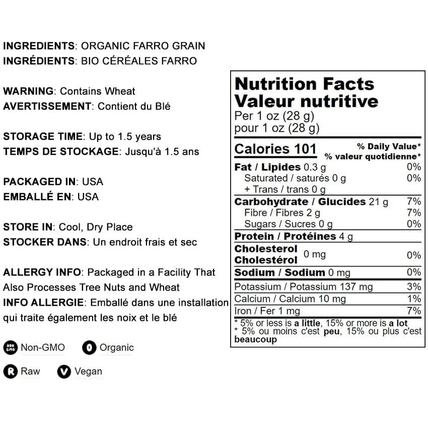 Food to Live Food to Live Organic Italian Steel Cut Farro Non-GMO, Cracked Pearled Wheat Grain, Non-Irradiated, Vegan, Bulk. Easy to Cook. Rich in Fiber, Protein. Perfect for Cereal, Porridge, Soups, Salads