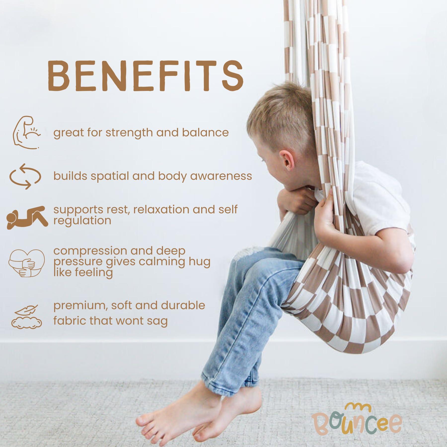 Bouncee Bouncee Sensory Swing I Kids and Adults I 55\"x60\" Indoor or Outdoor Hammock, Babies, Toddlers, Children, Adults I Special Needs I Autism Sensory I Relaxing Calming Pod I Holds up to 200 Pounds I Tan