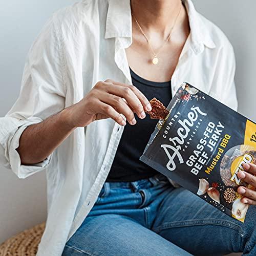 Country Archer Country Archer Grass Fed Beef Jerky Mustard BBQ - Zero Sugar Beef Jerky, Sugar Free Beef Jerky Snack Pack, Mustard BBQ Beef Jerky Bulk, Individual Beef Jerky Pack, Gluten Free, Paleo- 2 oz (Pack of 6)