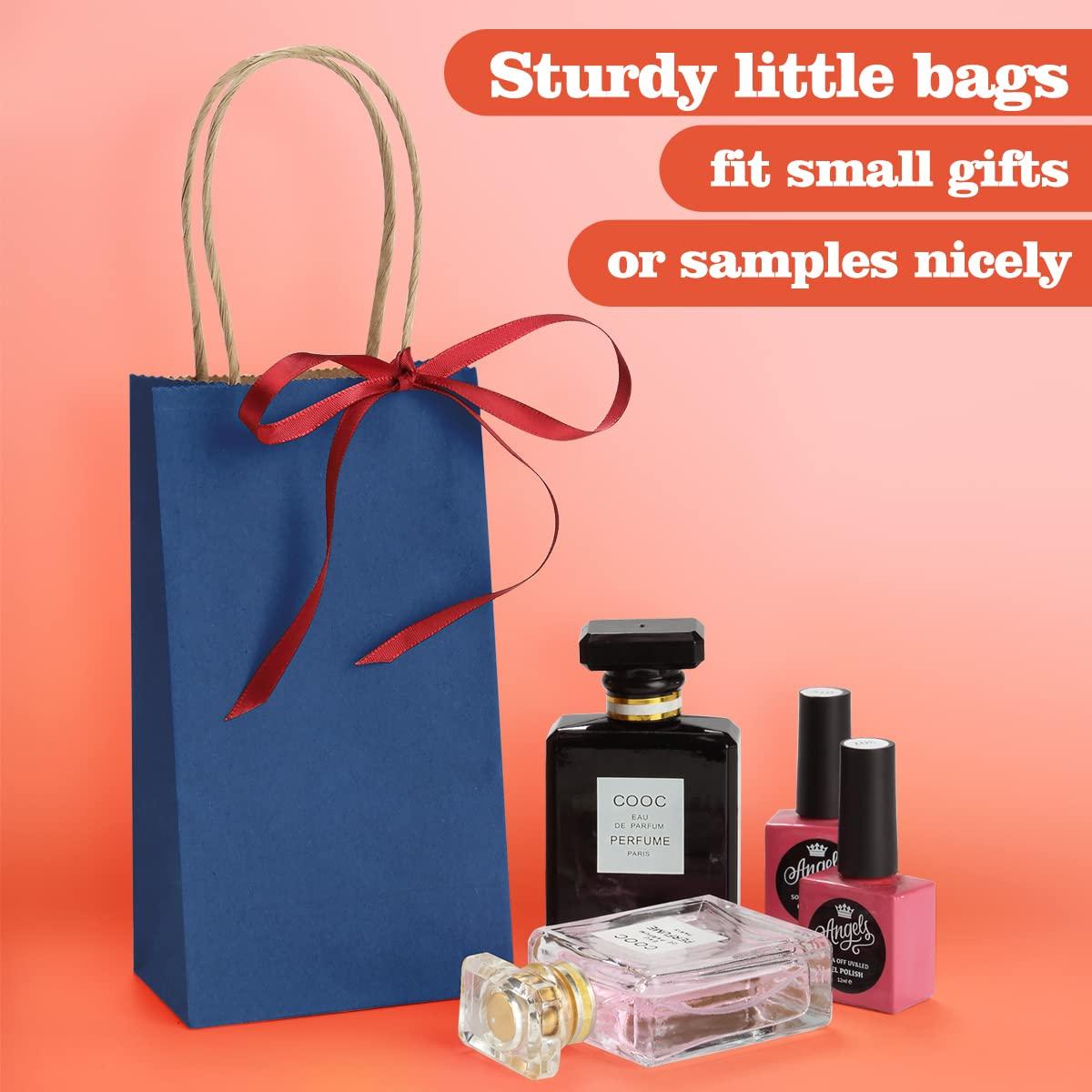 BagDream BagDream 100Pack 3.5x2.4x6.7 Inches Small-Kraft-Paper-Gift-Bags with Handles Bulk-Mini-Party-Favor-Bags Candy Bags Recyclable Tiny Navy Blue Paper Bag for Samples