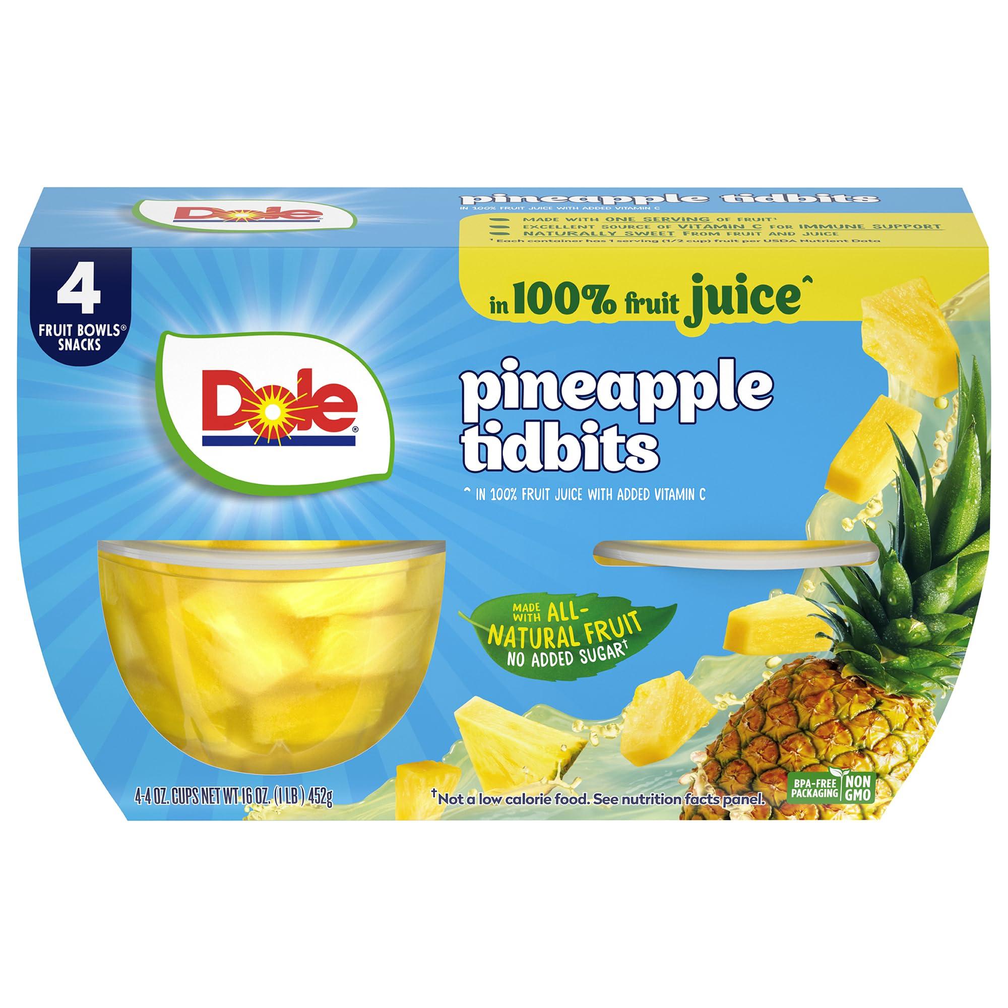 Dole Dole Pineapple Tidbits, 4 Oz, 4 Ct