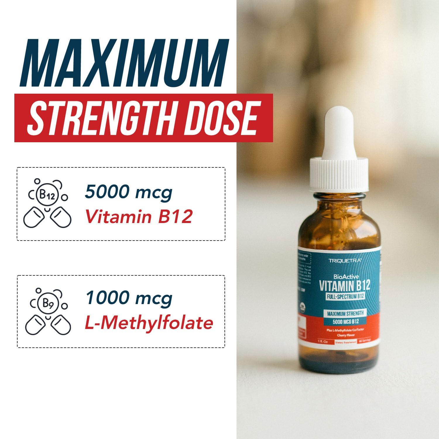Triquetra Health Organic Vitamin B12 - 5000 mcg, 3 BioActive B12 Forms: Methyl B12, Adenosyl B12 & Hydroxy B12 - Plus L-Methylfolate Cofactor | Sublingual Form, Cherry Flavor, Vegan, Non-GMO (120 Servings - 2 Pack)