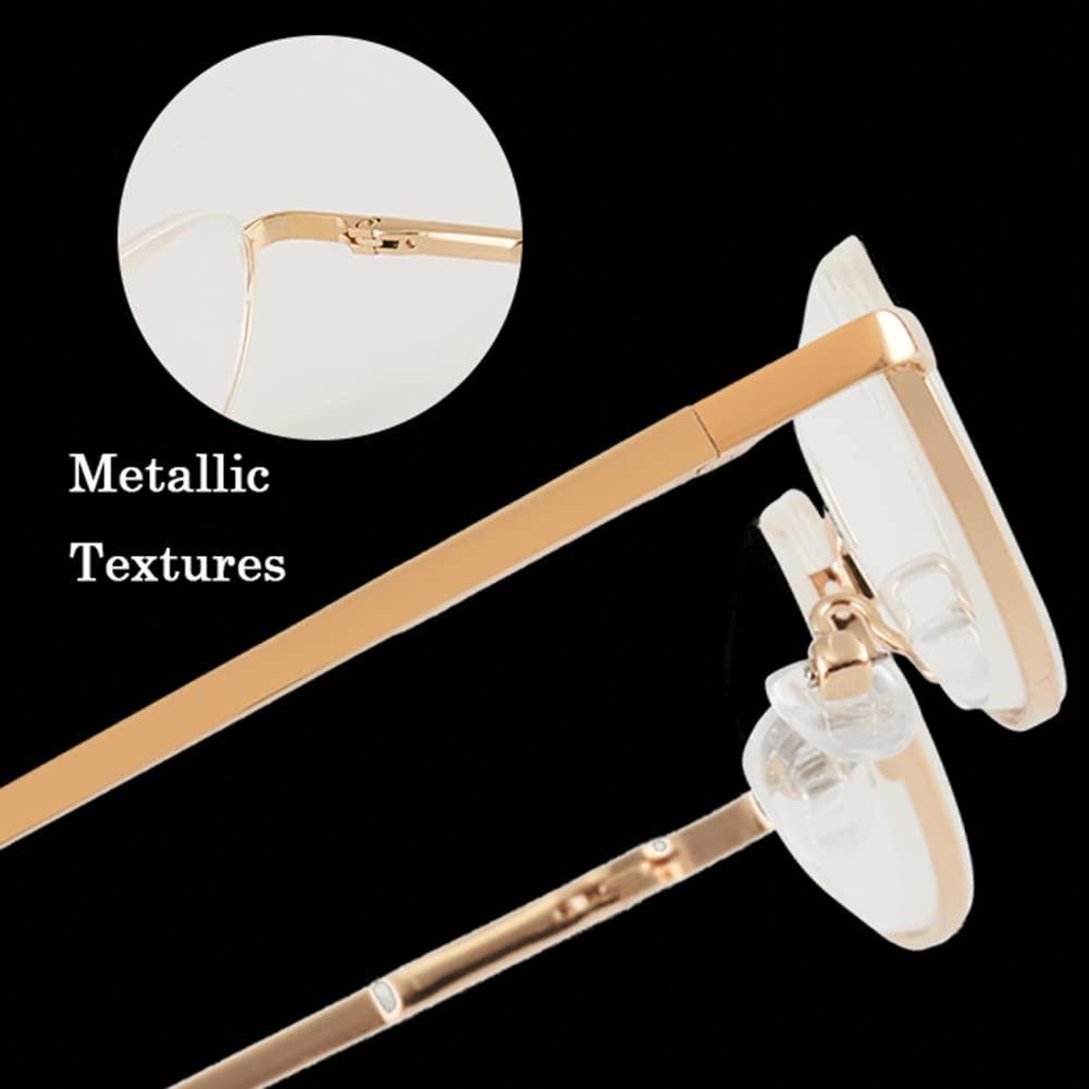 GHARAZ Retro Half Moon Reading Glasses for Men Women,Lightweight Metal Half Frame Computer Reader (Color : Gold, Size : 3.0+)