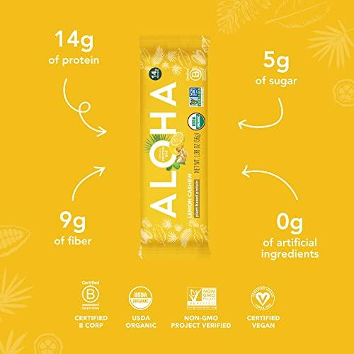 ALOHA ALOHA Organic Plant Based Protein Bars - Lemon Cashew - 12-Count - Vegan, Low Sugar, Gluten-Free, Paleo, Low Carb, Non-GMO, No Stevia & No Erythritol
