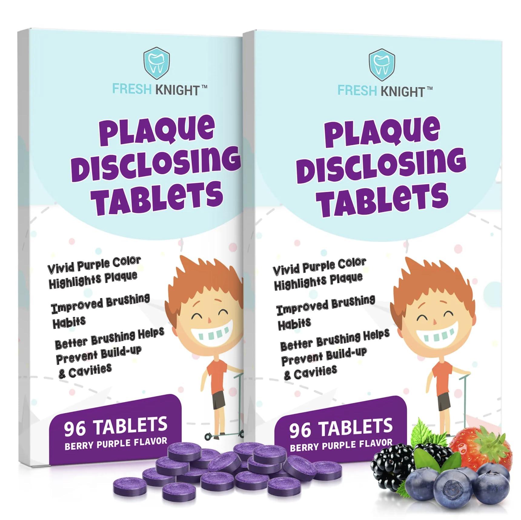 FRESH KNIGHT Plaque Disclosing Tablets for Teeth, 96 Count, Dental Disclosing Tablets for Kids or Adults, Shows Plaque, Helps Teach Kids Teeth-Brushing Habits for Clean Teeth, by Fresh Knight, Pack of (2)