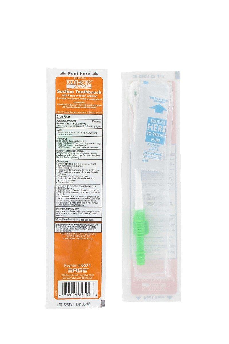 Sage Toothette® Oral Care Single Use Suction Toothbrush System with Perox-A-Mint Solution